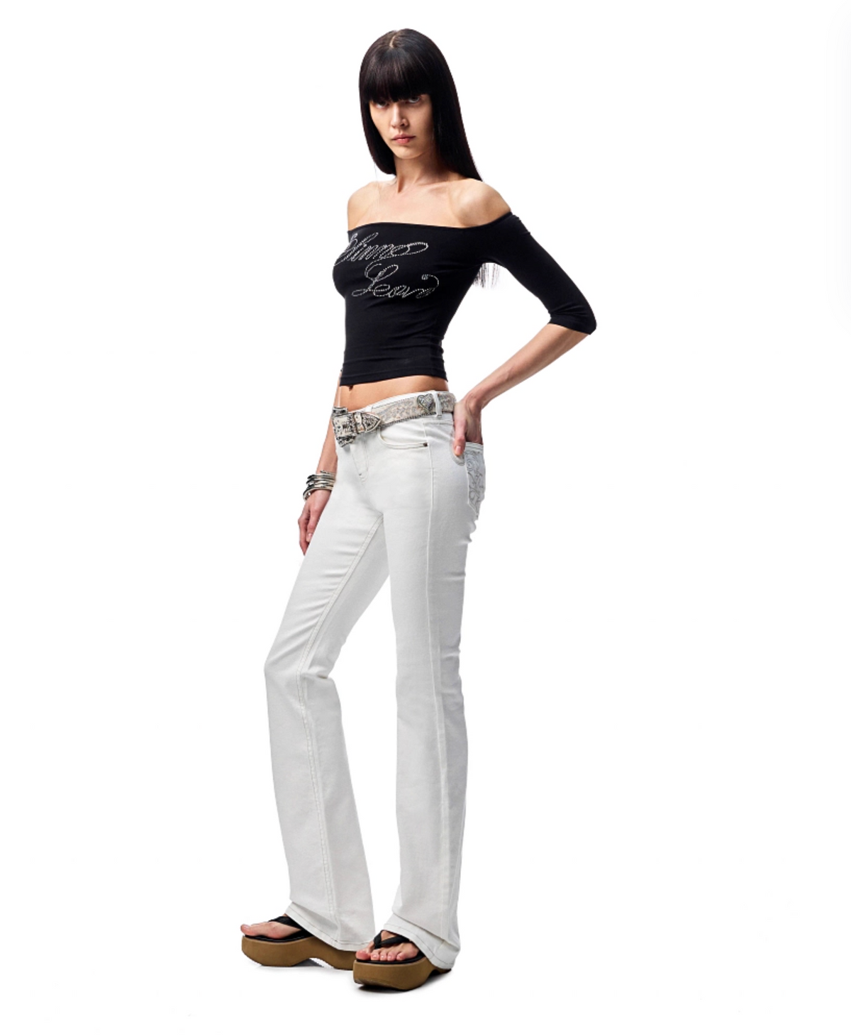 SUICA WHITE DENIM FLARED PANTS
