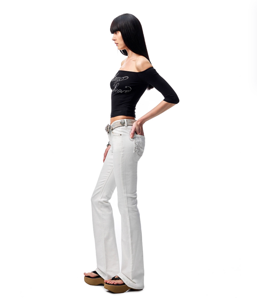 SUICA WHITE DENIM FLARED PANTS