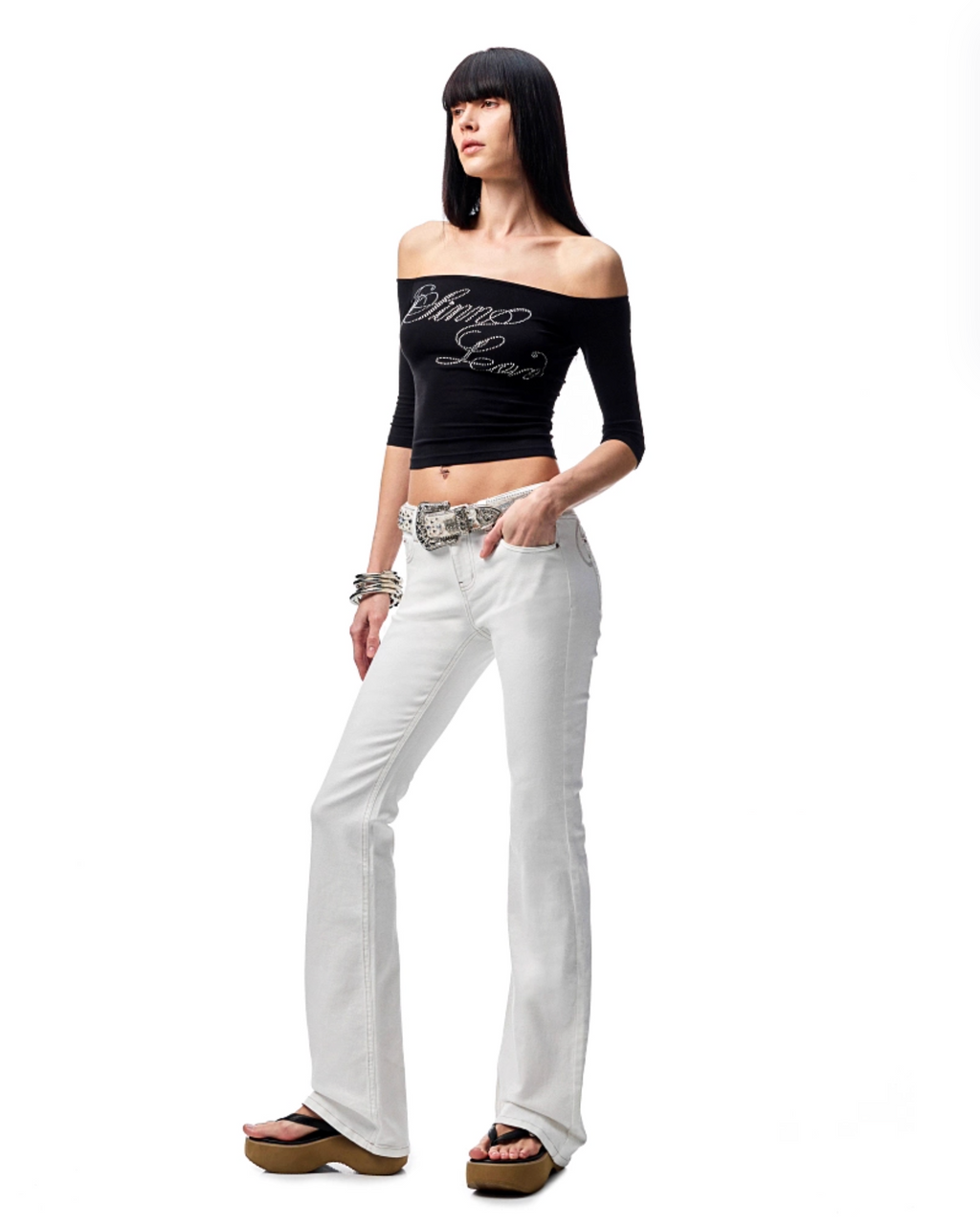 SUICA WHITE DENIM FLARED PANTS