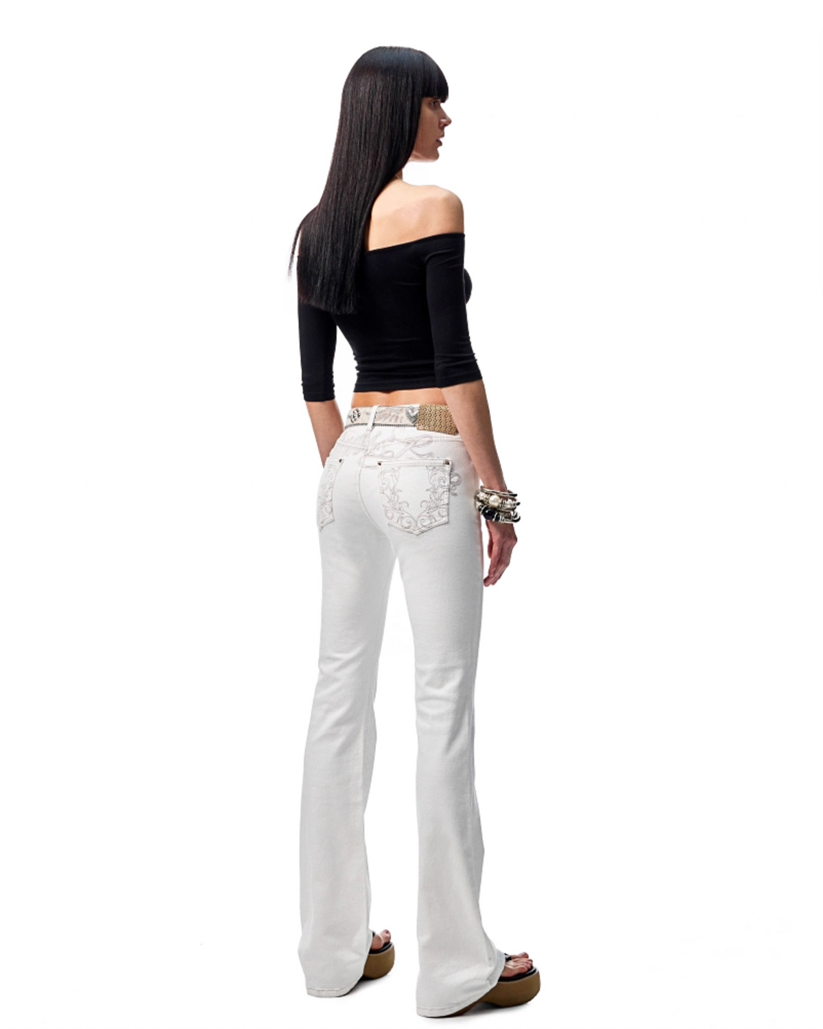 SUICA WHITE DENIM FLARED PANTS