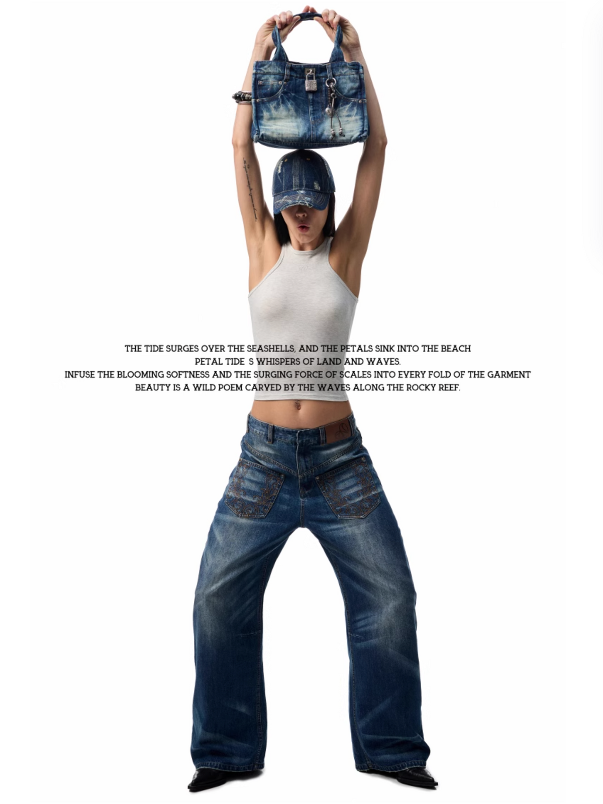 CHU DARK BLUE WIDE-LEG JEANS