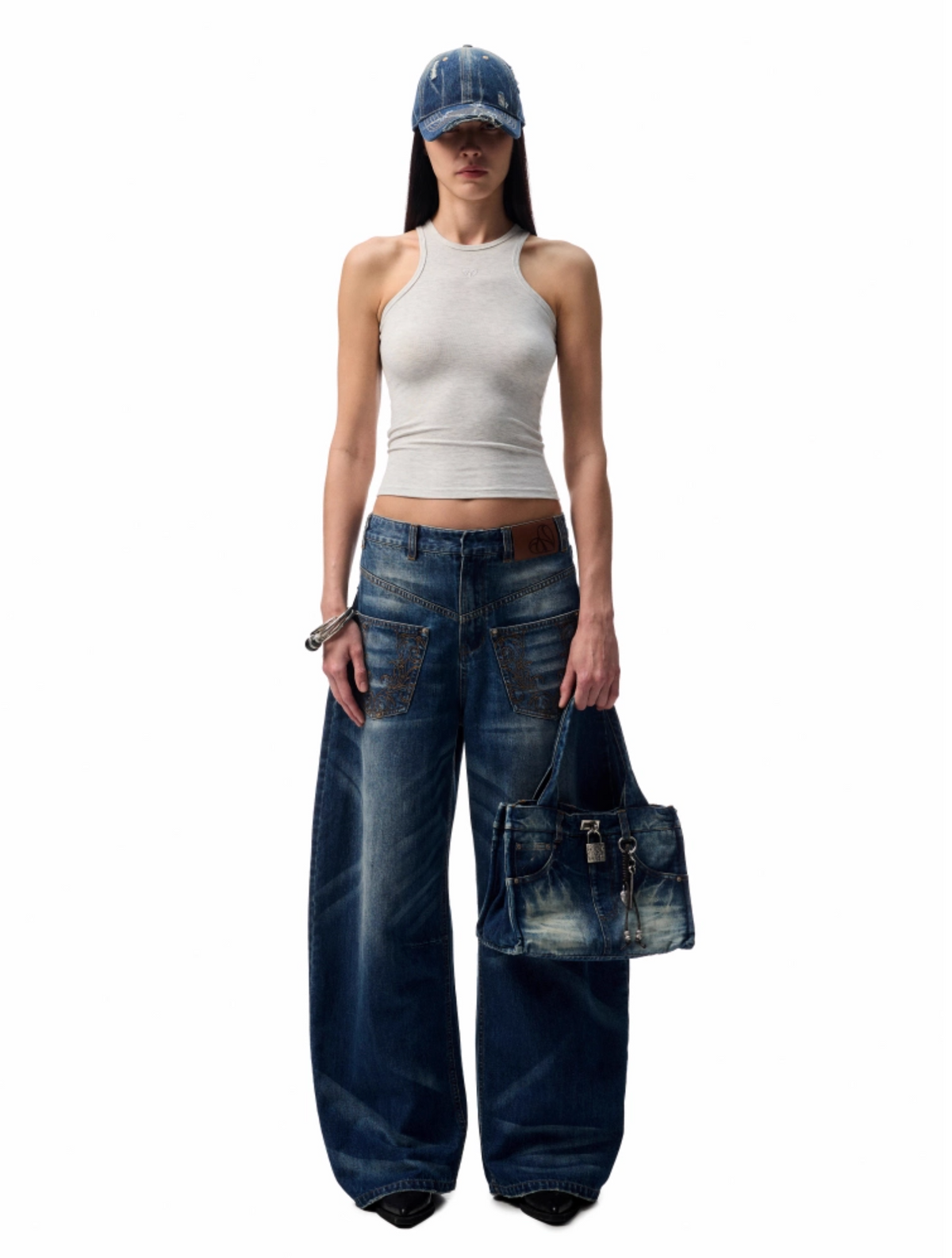 CHU DARK BLUE WIDE-LEG JEANS