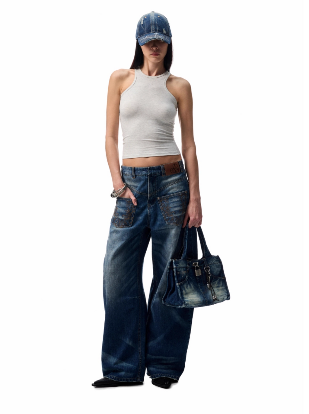 CHU DARK BLUE WIDE-LEG JEANS