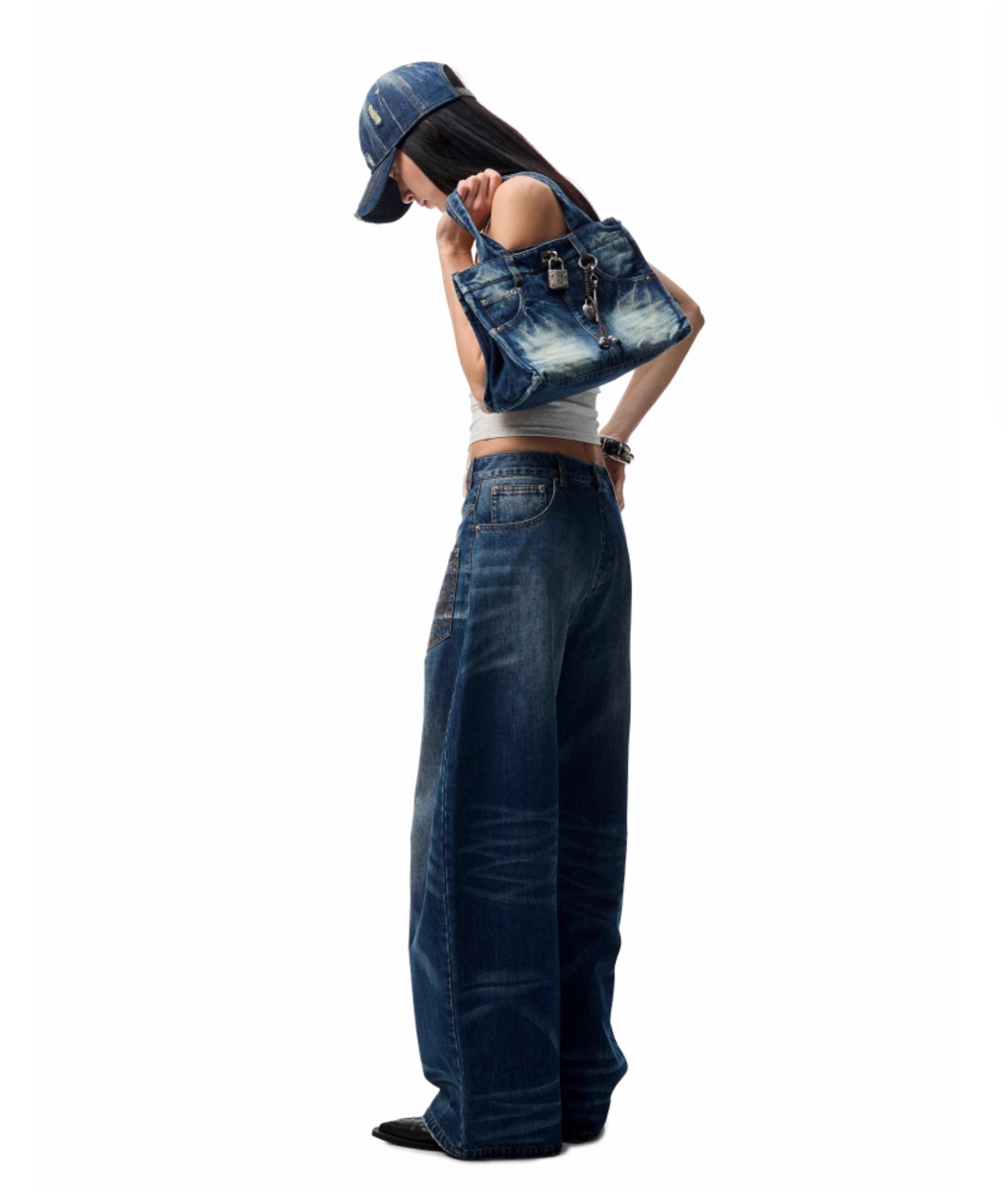 CHU DARK BLUE WIDE-LEG JEANS