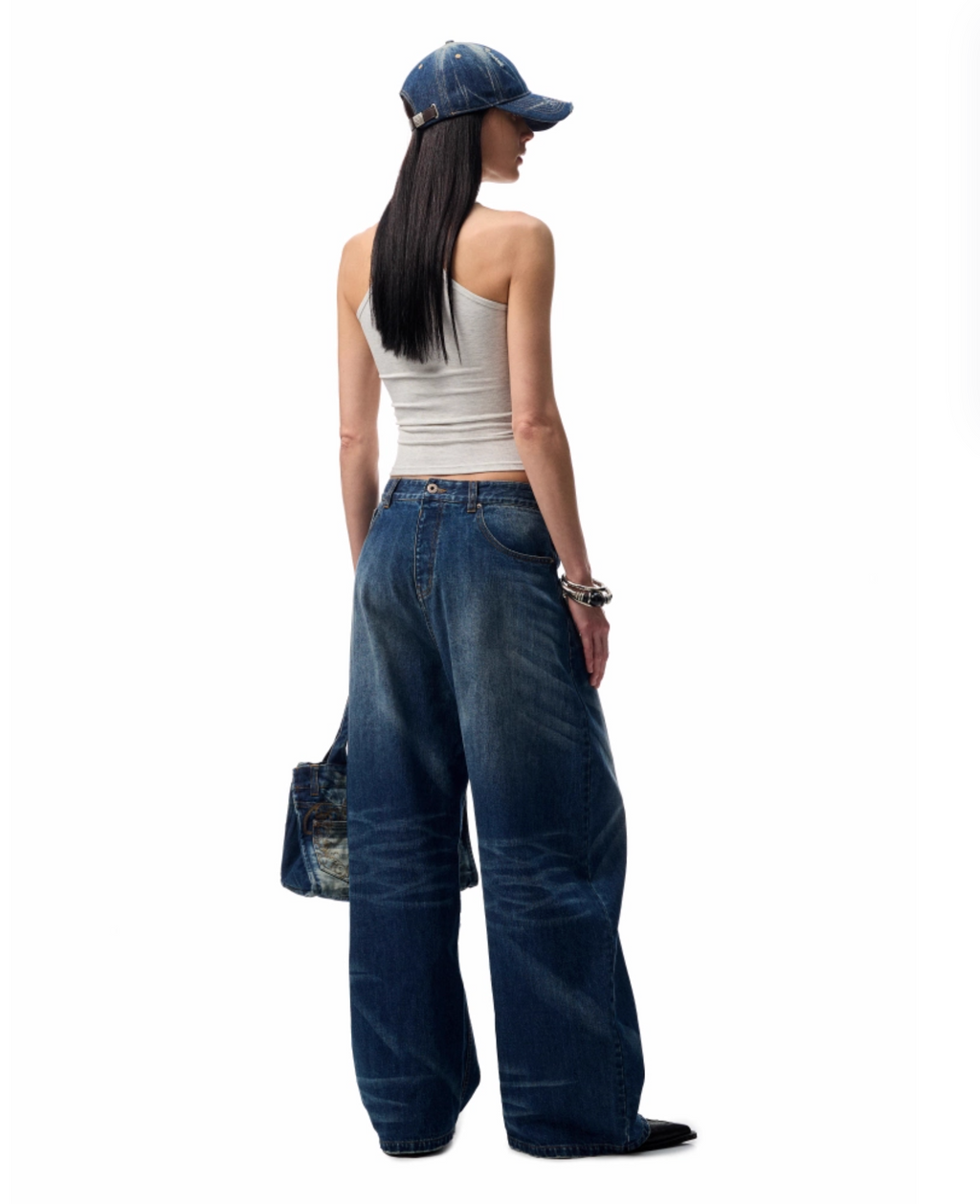 CHU DARK BLUE WIDE-LEG JEANS