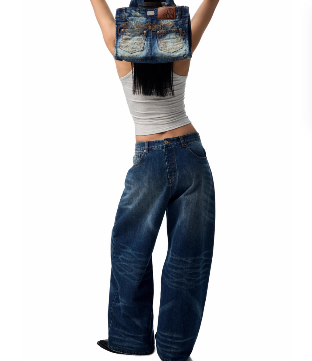 CHU DARK BLUE WIDE-LEG JEANS