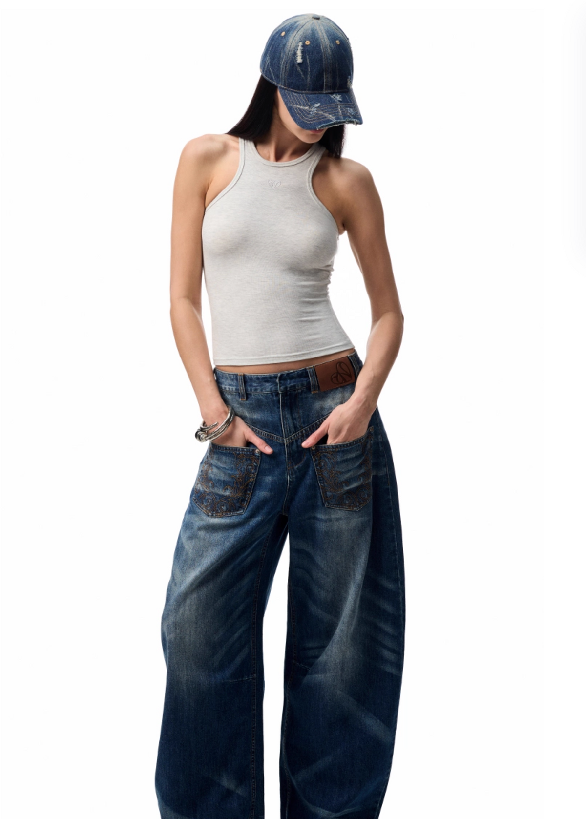 CHU DARK BLUE WIDE-LEG JEANS
