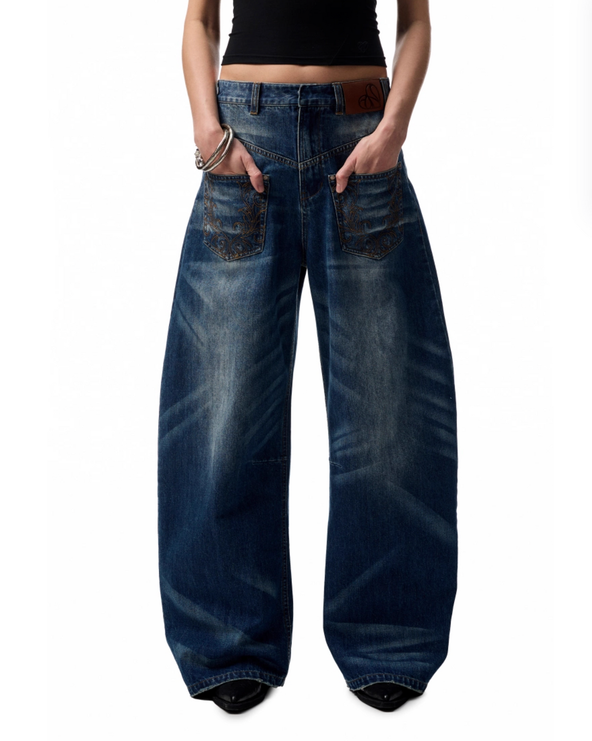 CHU DARK BLUE WIDE-LEG JEANS