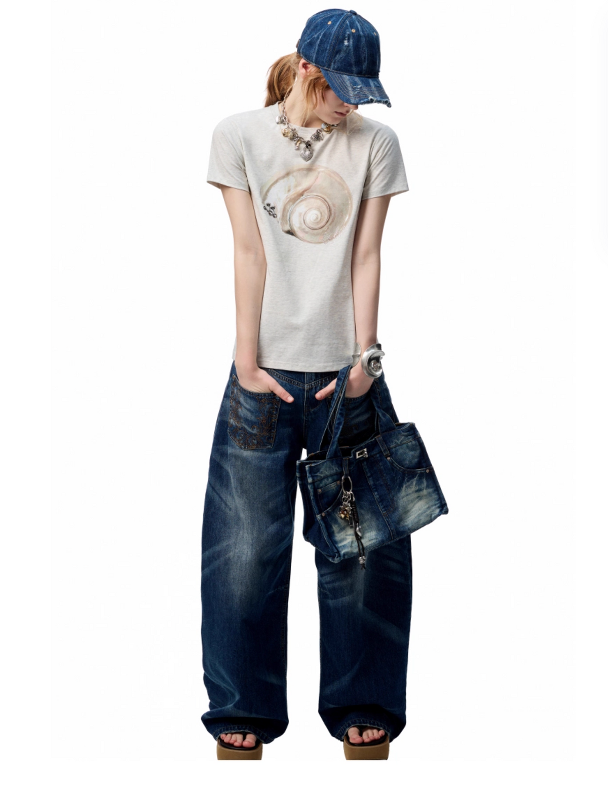 CHU DARK BLUE WIDE-LEG JEANS