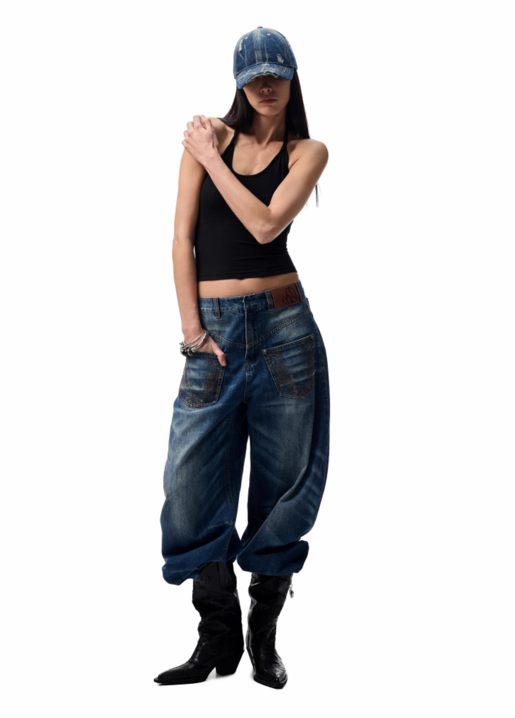 CHU DARK BLUE WIDE-LEG JEANS