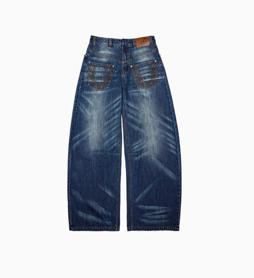 CHU DARK BLUE WIDE-LEG JEANS