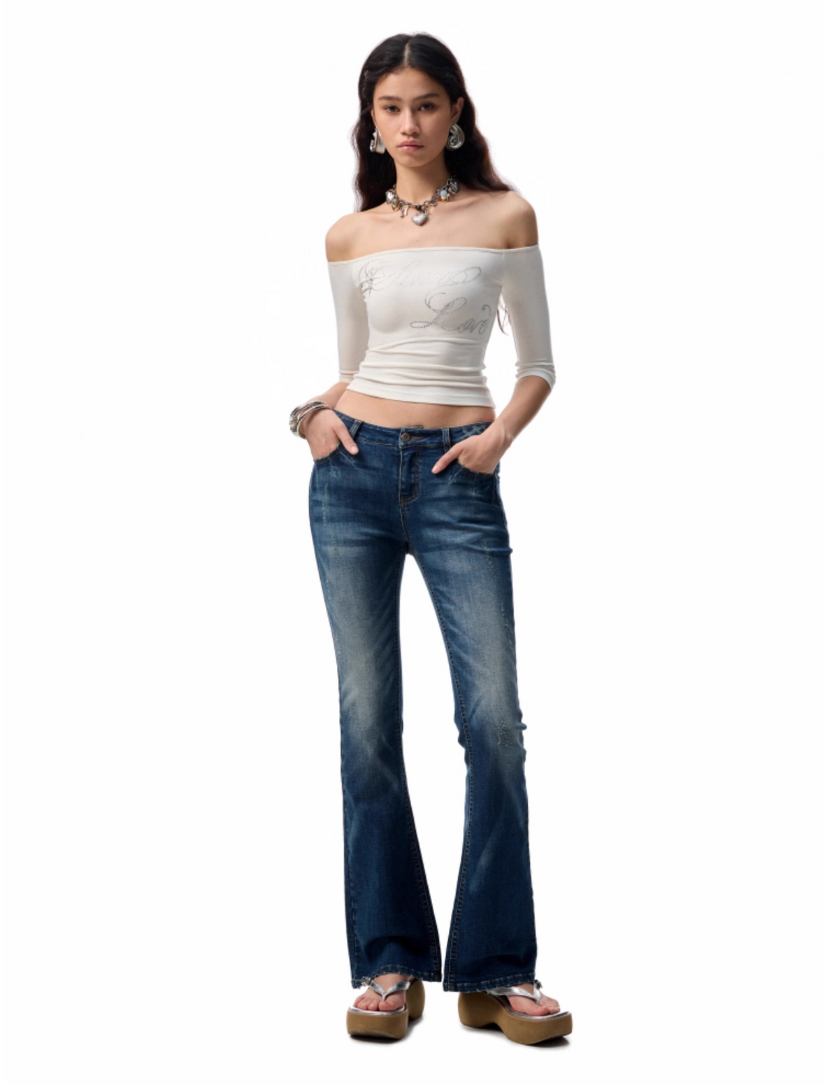 SUICA DARK BLUE DENIM FLARED PANTS