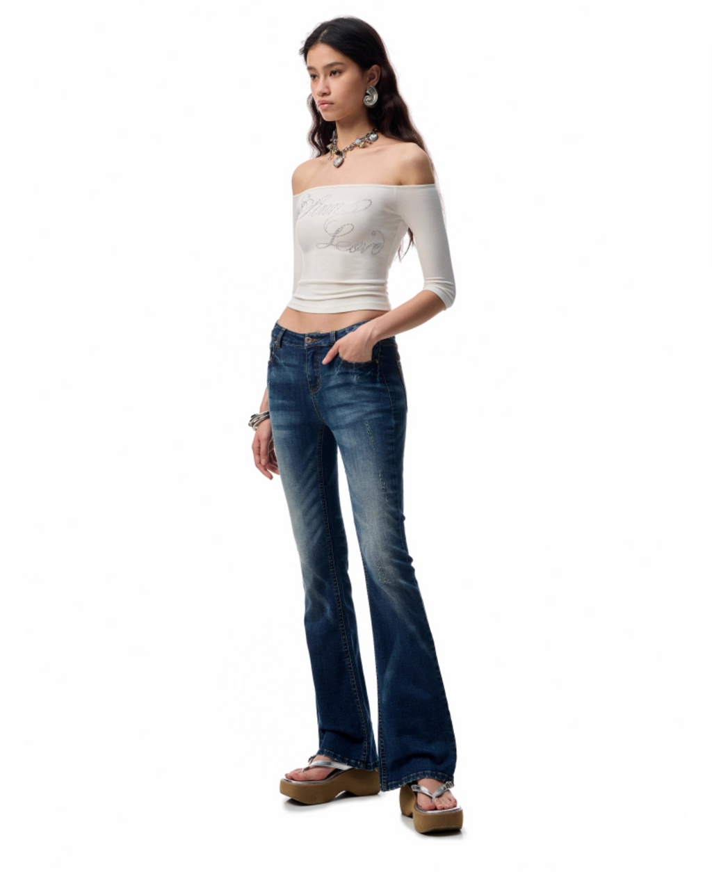 SUICA DARK BLUE DENIM FLARED PANTS