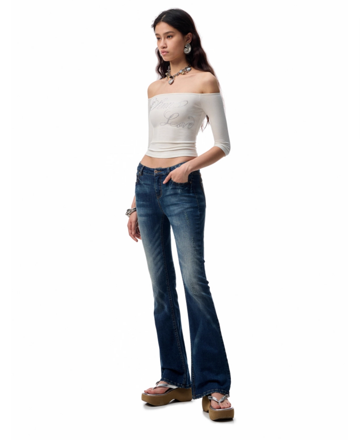 SUICA DARK BLUE DENIM FLARED PANTS