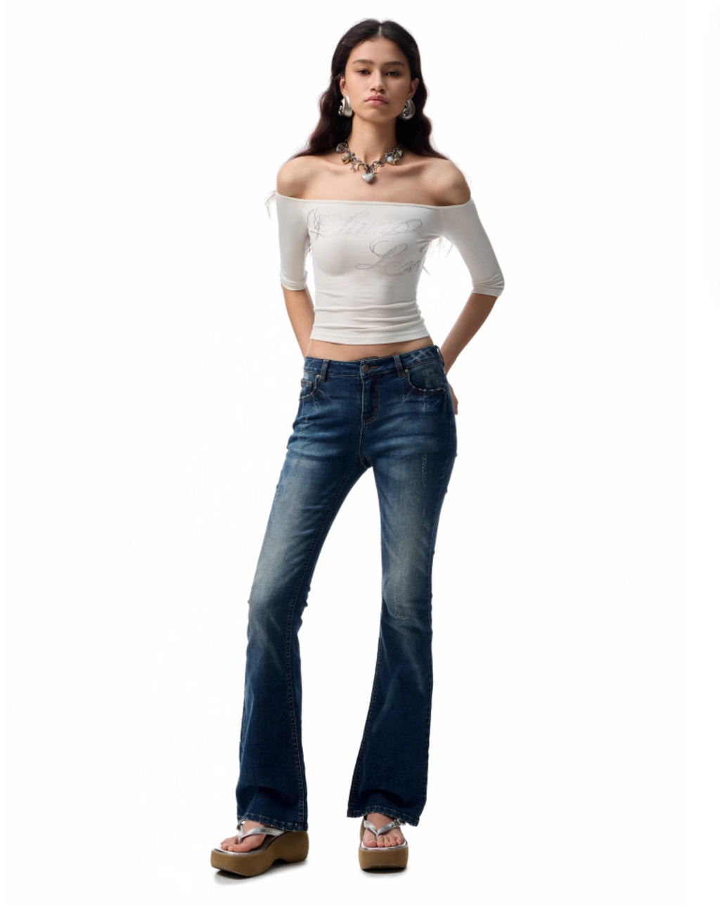 SUICA DARK BLUE DENIM FLARED PANTS