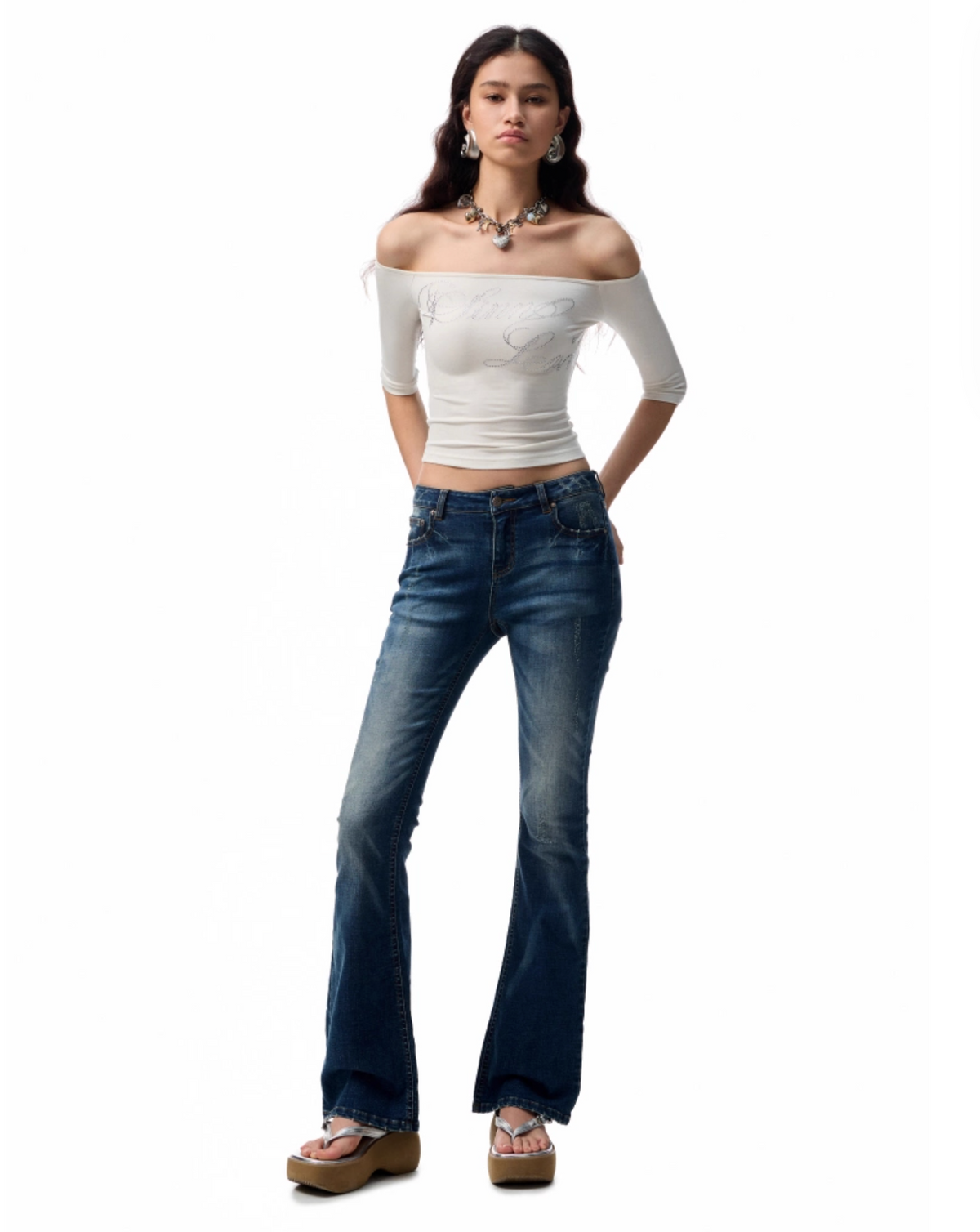 SUICA DARK BLUE DENIM FLARED PANTS