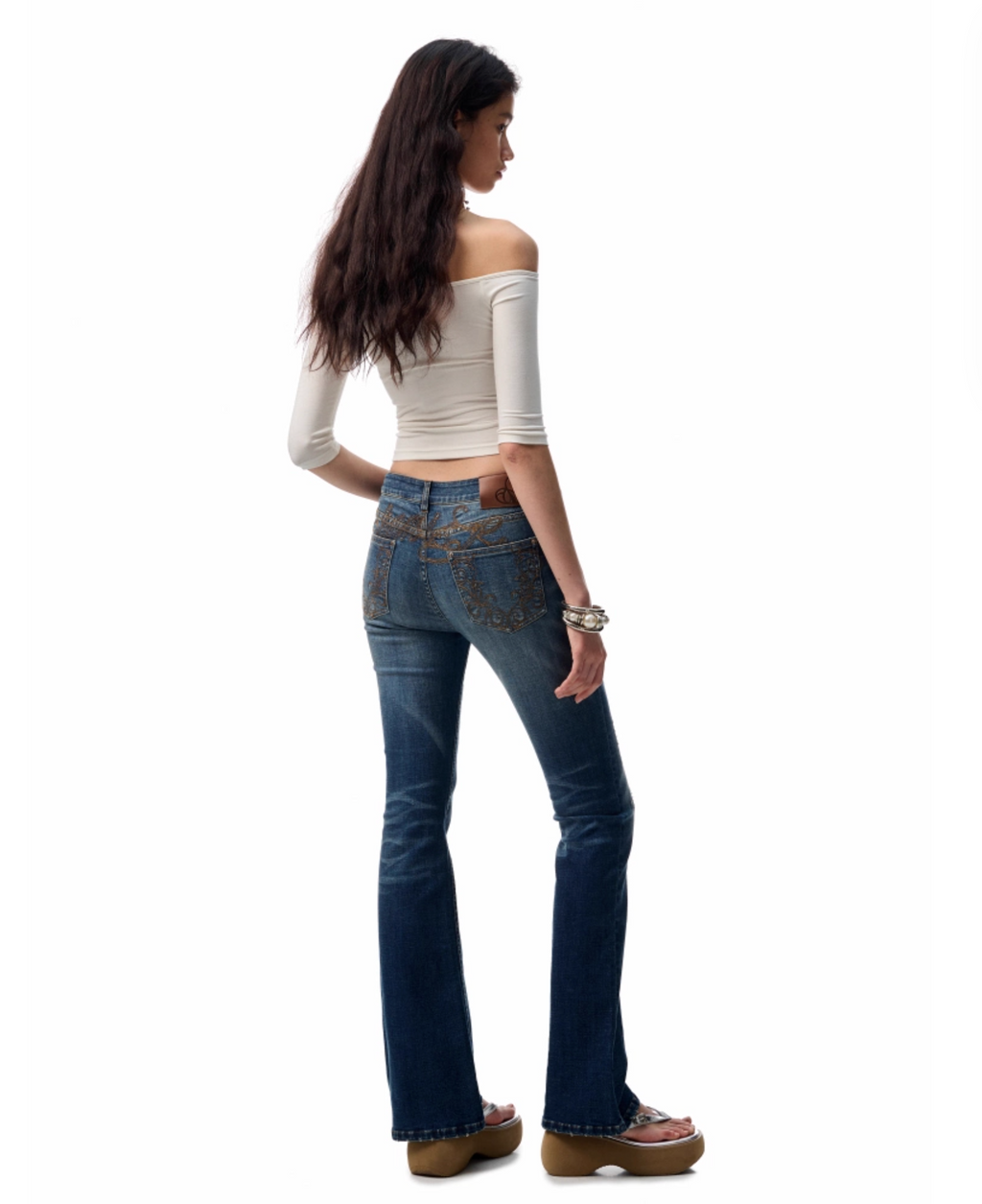 SUICA DARK BLUE DENIM FLARED PANTS