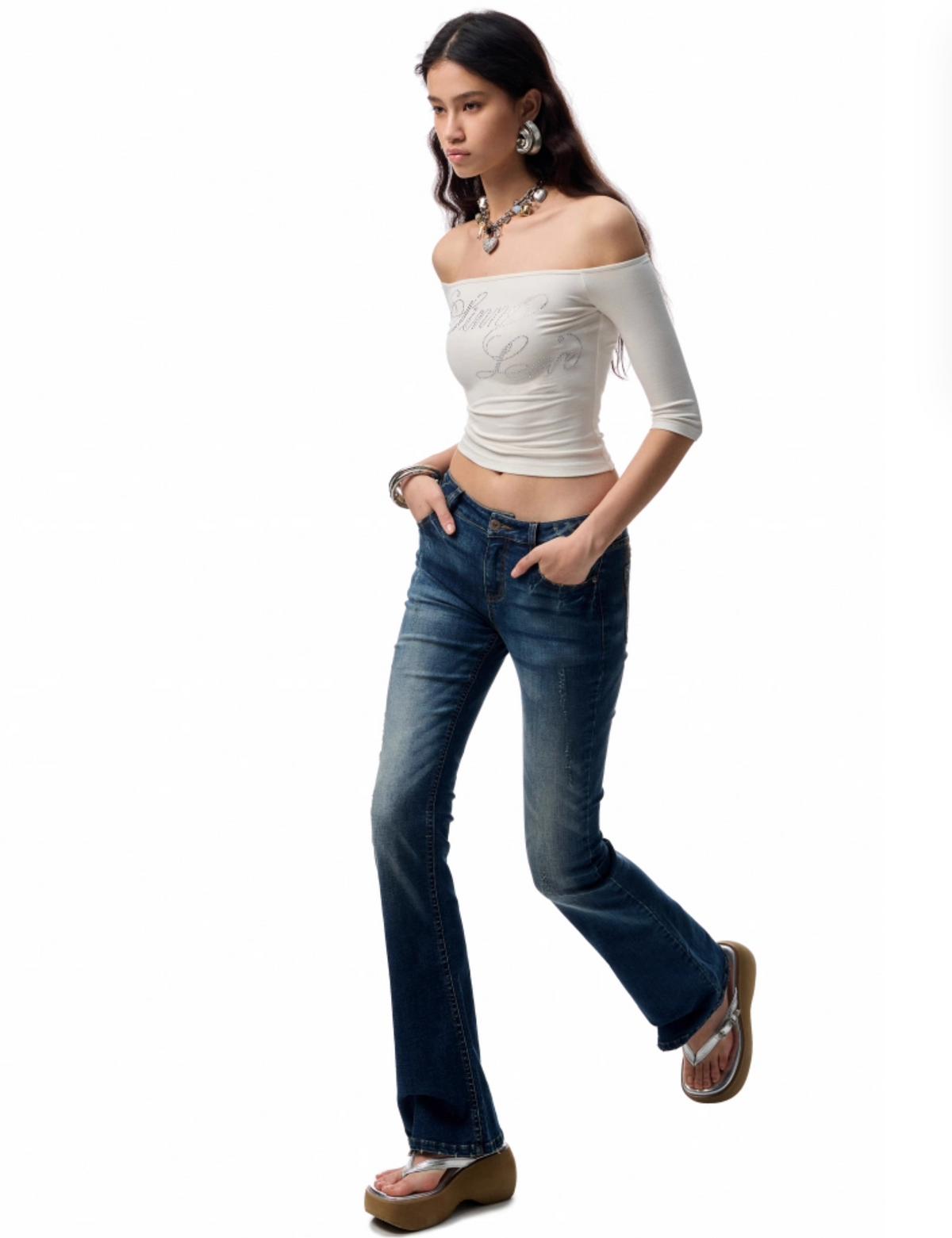 SUICA DARK BLUE DENIM FLARED PANTS
