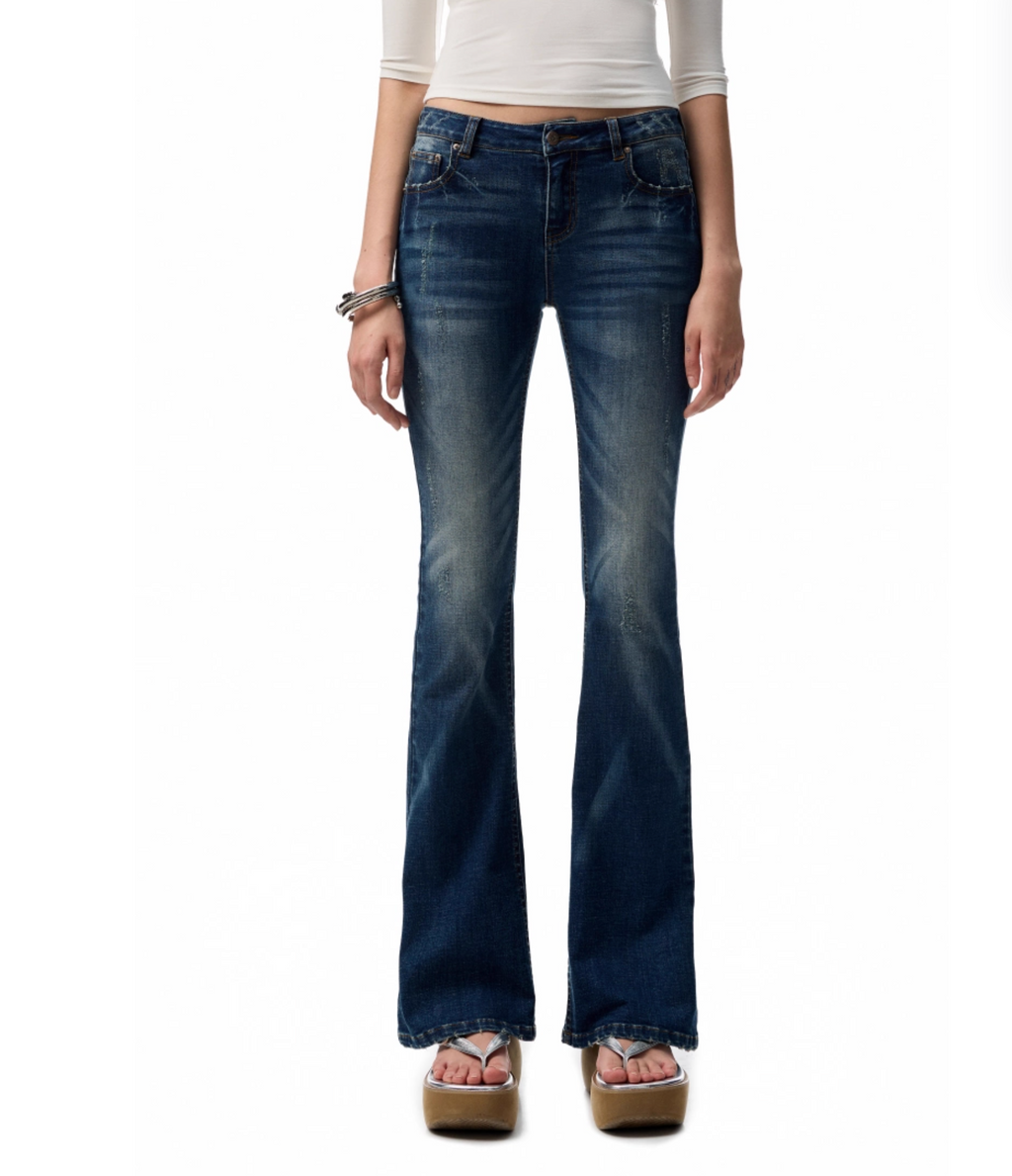 SUICA DARK BLUE DENIM FLARED PANTS
