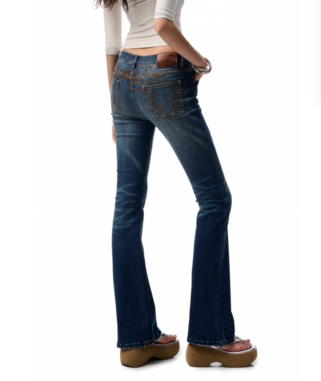 SUICA DARK BLUE DENIM FLARED PANTS