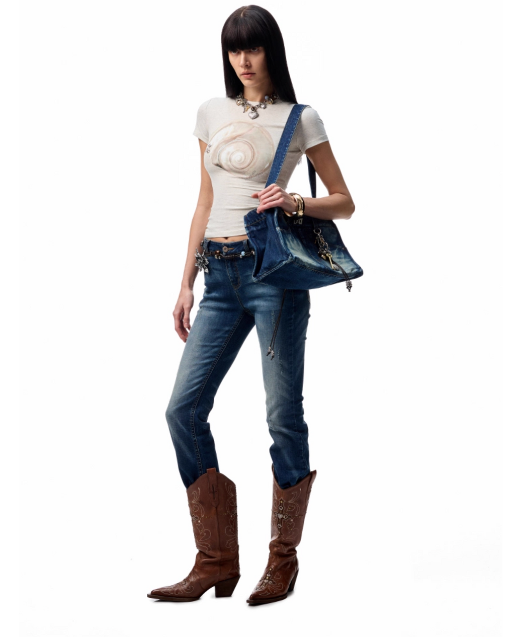 SUICA DARK BLUE DENIM FLARED PANTS