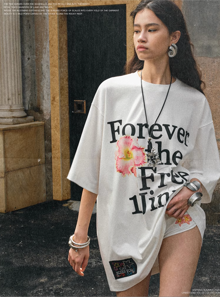 OVERSIZE FLORAL ALPHABET PRINTED T-SHIRT – 2colors