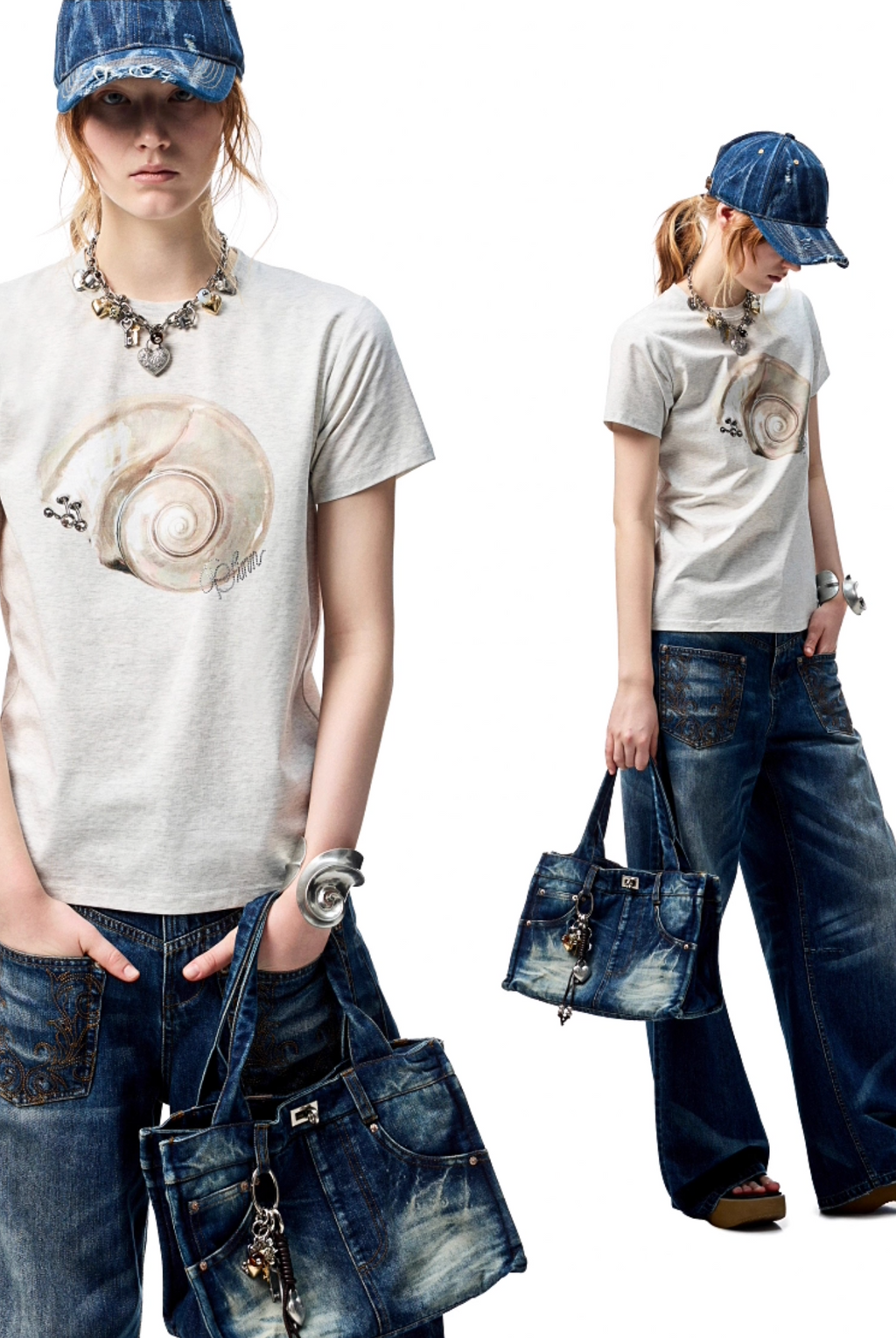 CONCH PRINTED LOOSE AUSTRIAN RHINESTONE T-SHIRT