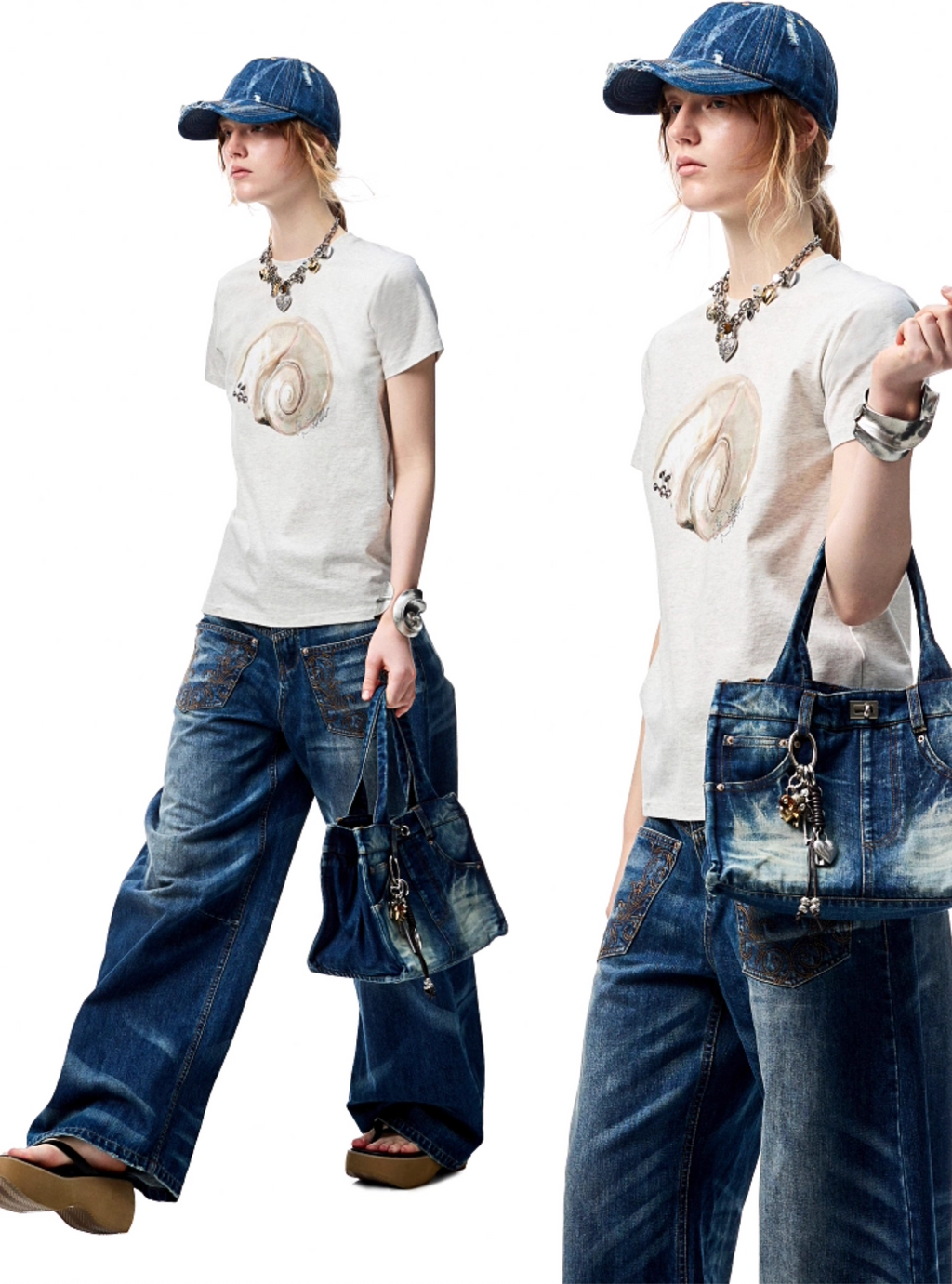 CONCH PRINTED LOOSE AUSTRIAN RHINESTONE T-SHIRT