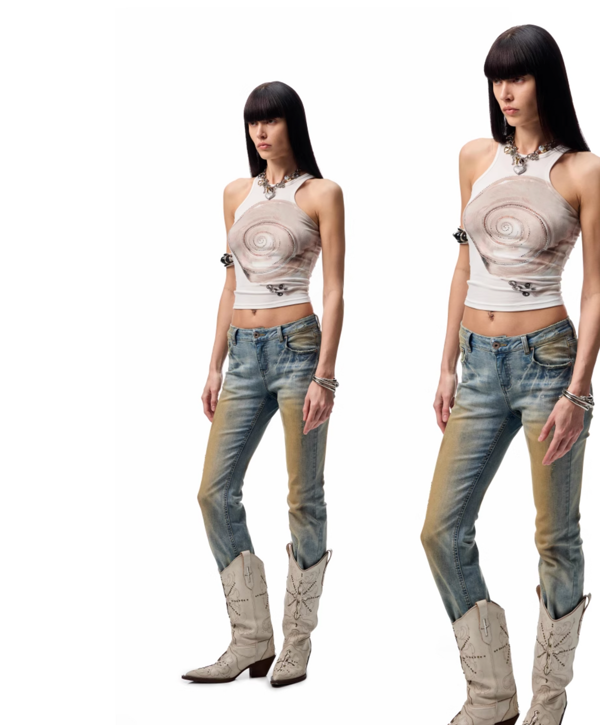 MUD-DYED WASHED DENIM FLARED PANTS