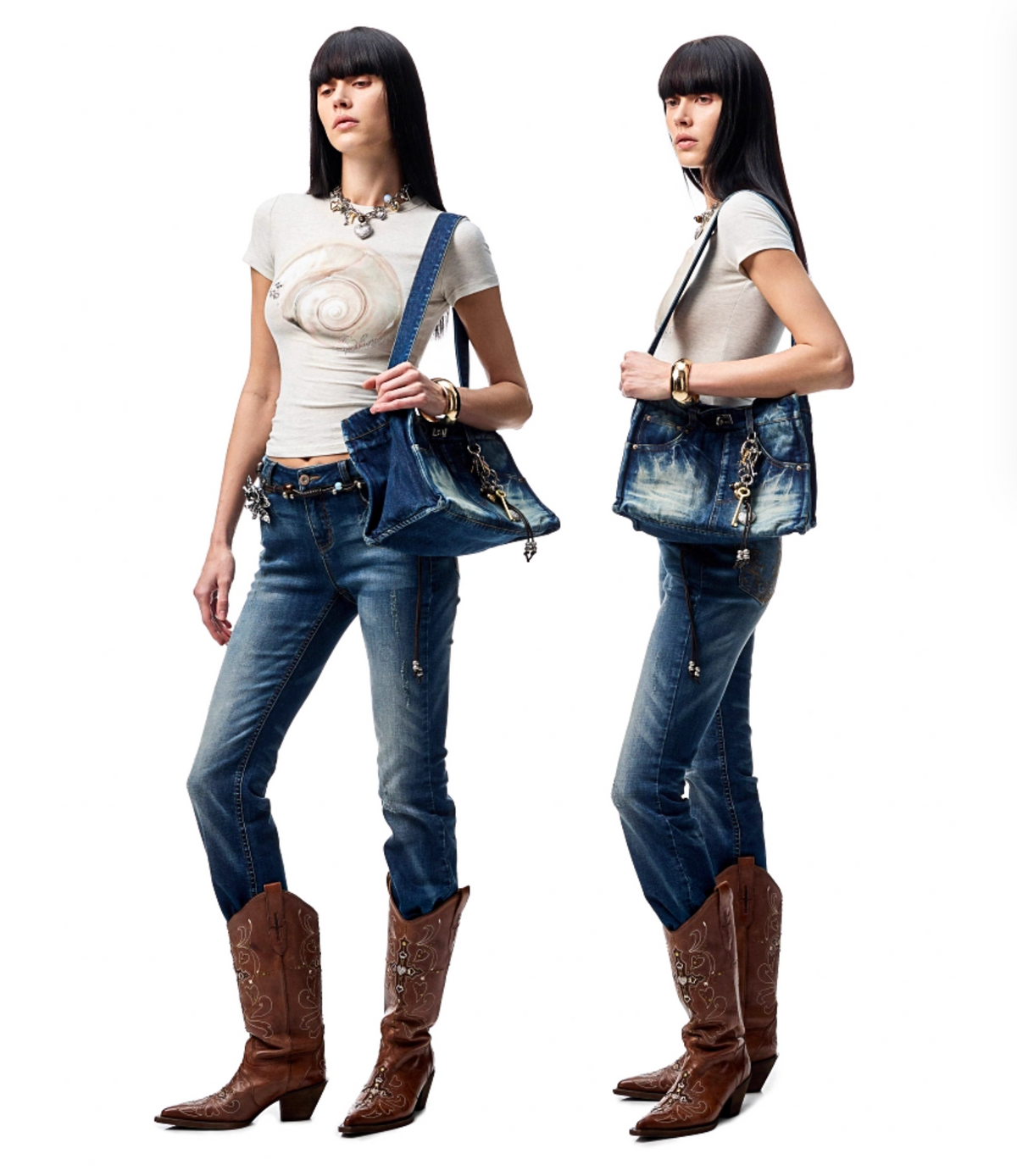 CONCH PRINTED AUSTRIAN RHINESTONE SLIM FIT T-SHIRT