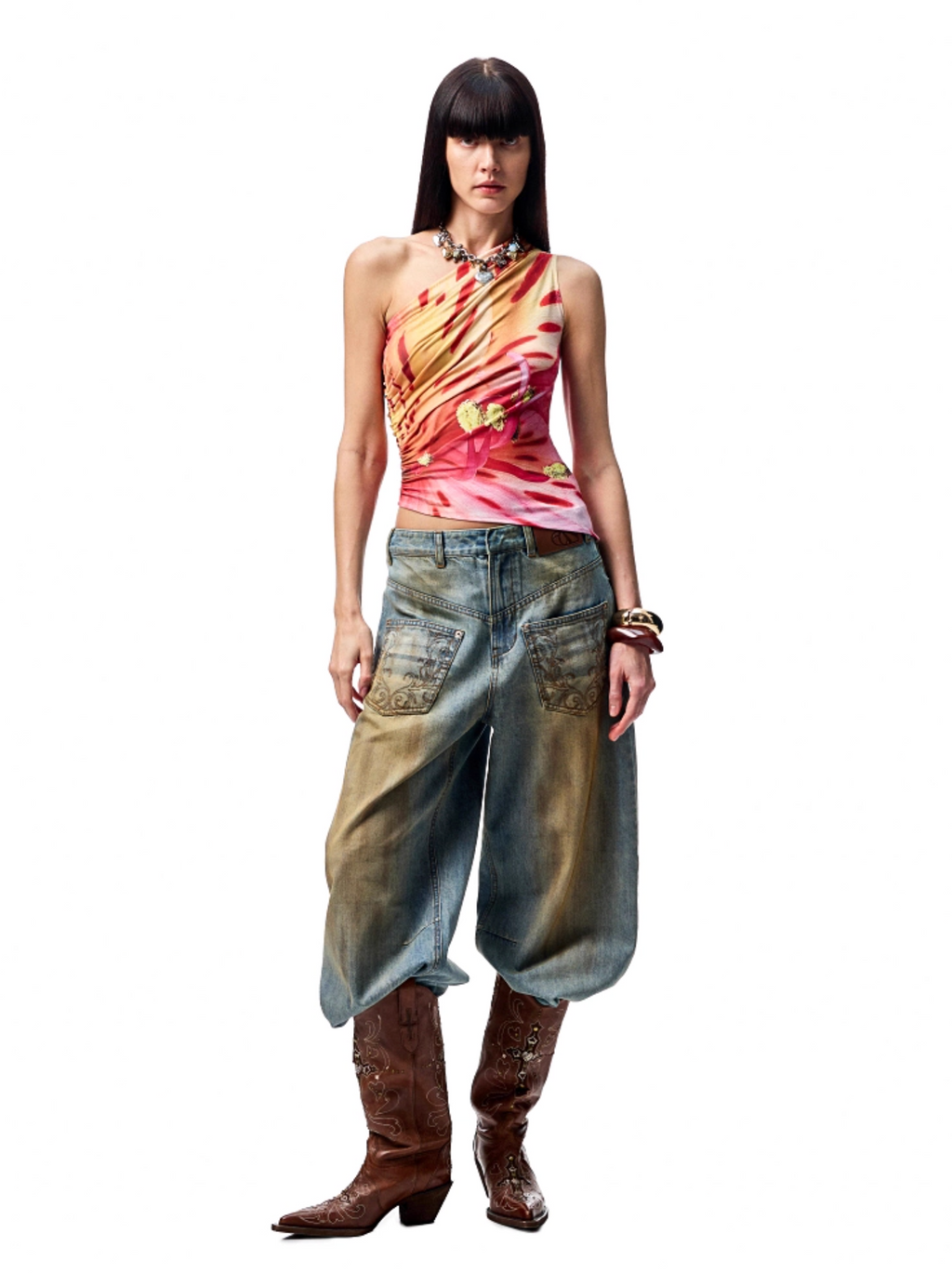 CHU MUD-DYED WASHED WIDE-LEG JEANS