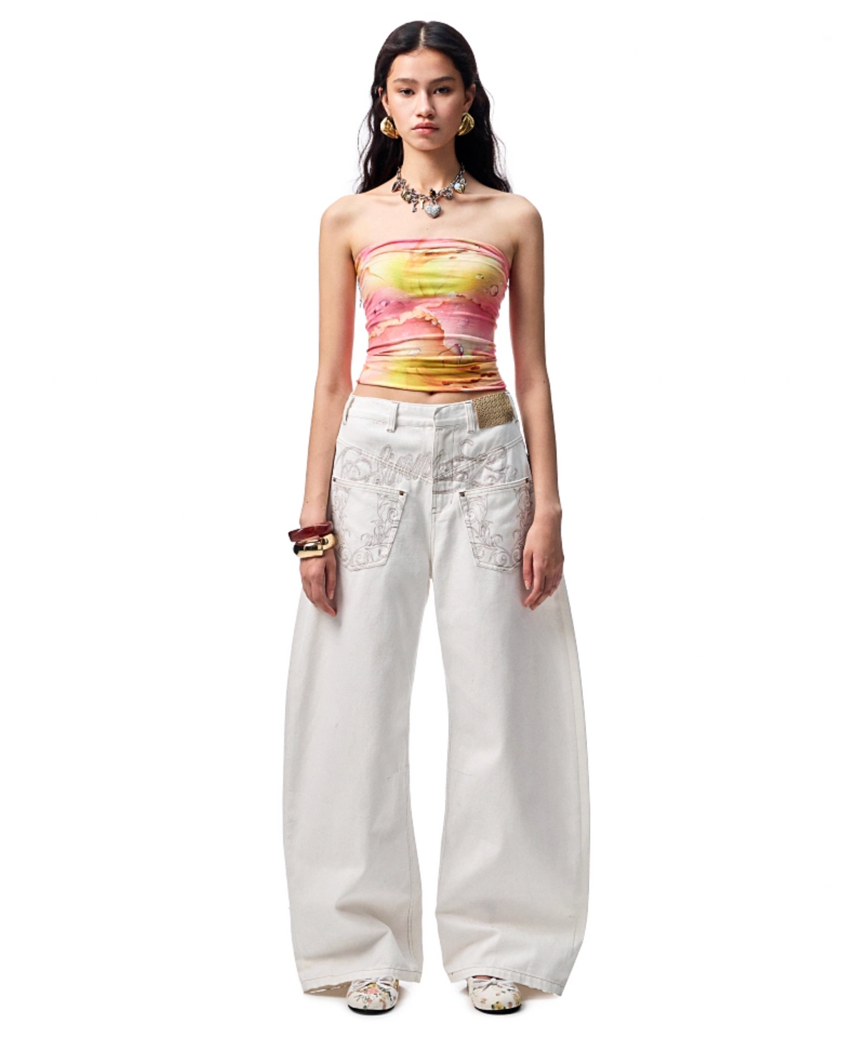 CHU WHITE WIDE-LEG JEANS