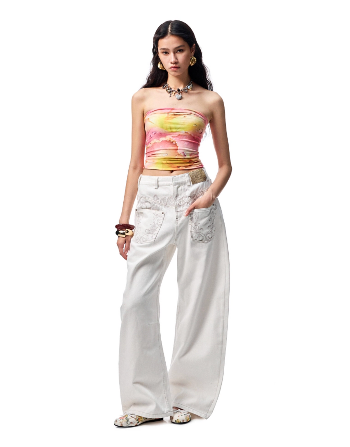 CHU WHITE WIDE-LEG JEANS