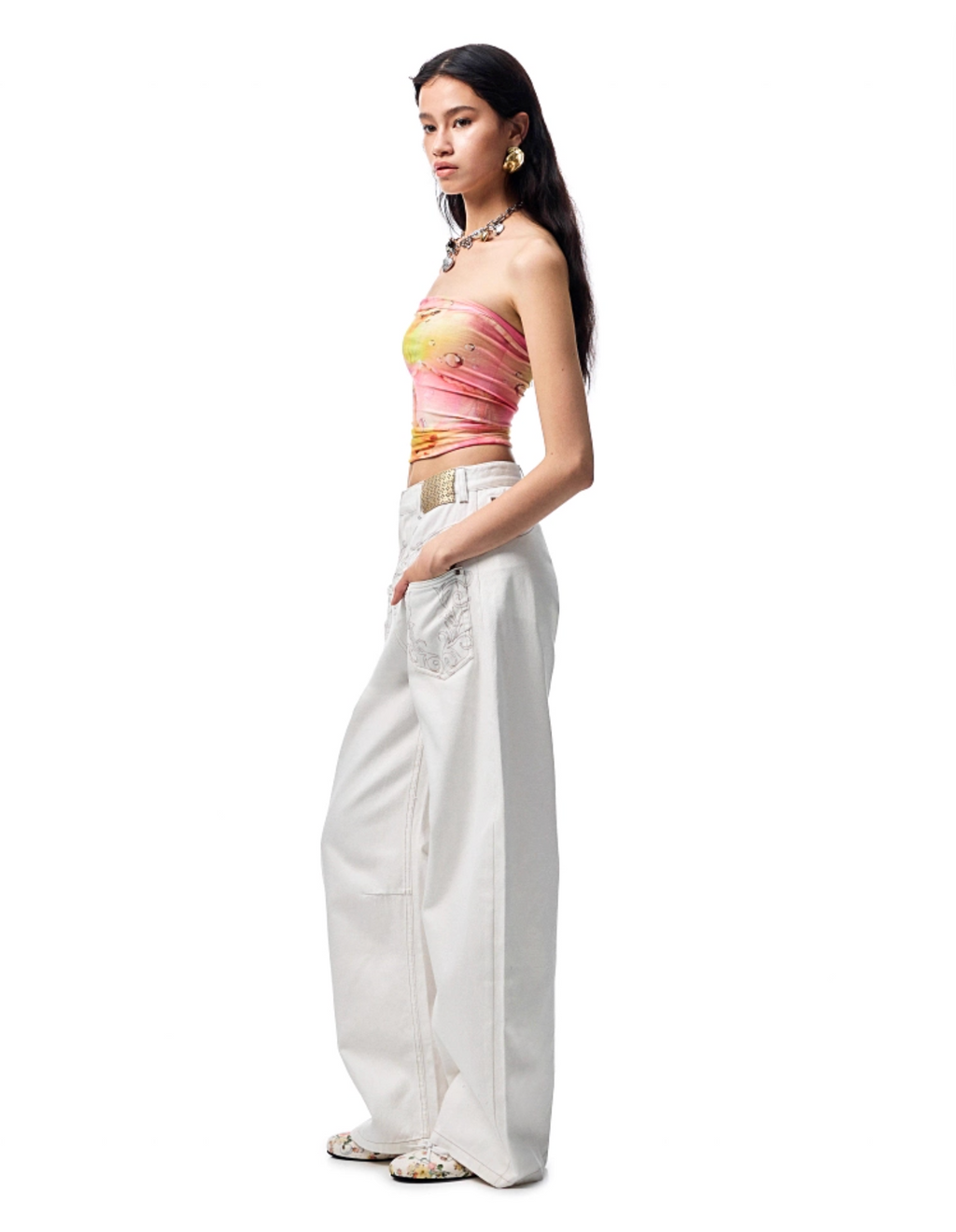 CHU WHITE WIDE-LEG JEANS