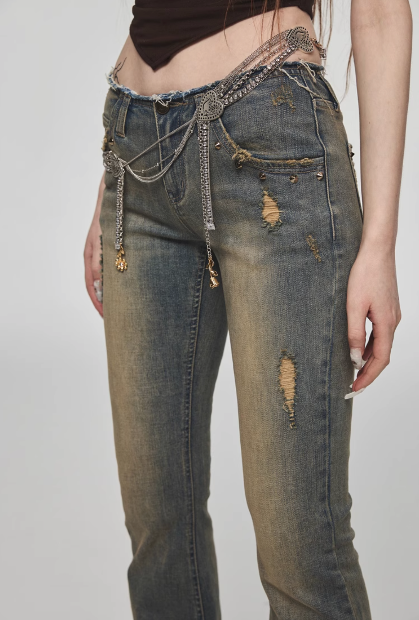 ⭑1JINN EXCLUSIVE ITEM AVAILABLE EXCLUSIVELY ONLINE AT SHELONGZ⭑ IN STOCK ♱ Y2K STAR STUDS & RHINESTONE STARS JEANS - 2styles