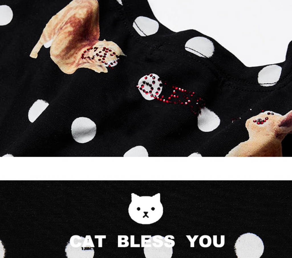 CATS & DOGS LOVE POLKA DOT PRINT T-SHIRT & CAMI TOP – 2colors