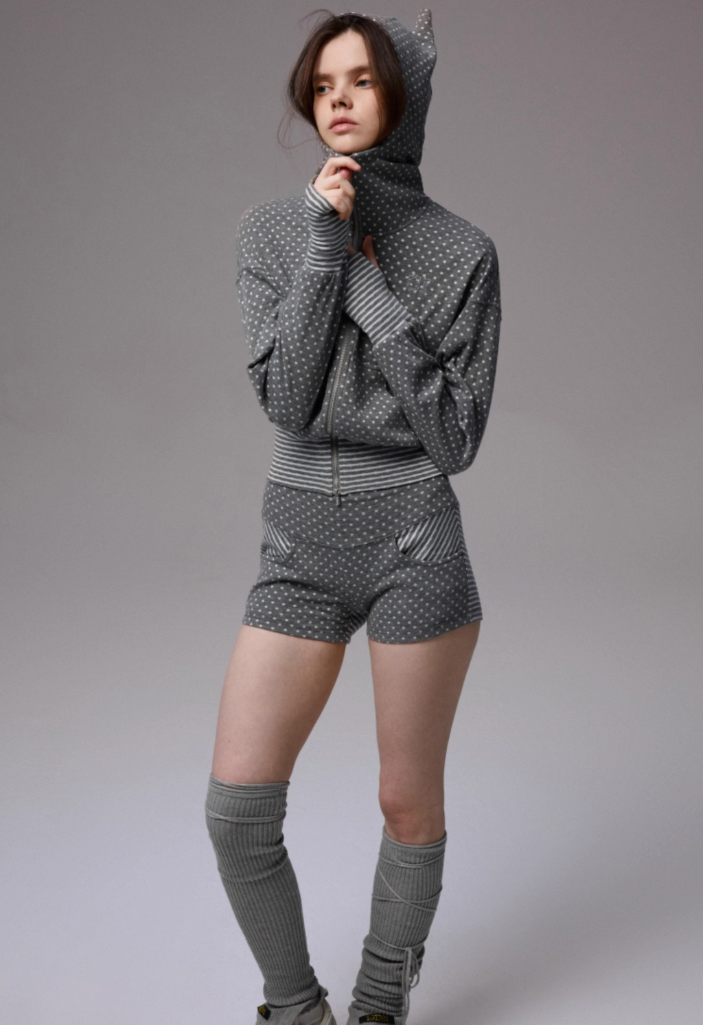 POLKA DOT DEVIL HORN HOODIE & FLARED PANTS – 3colors