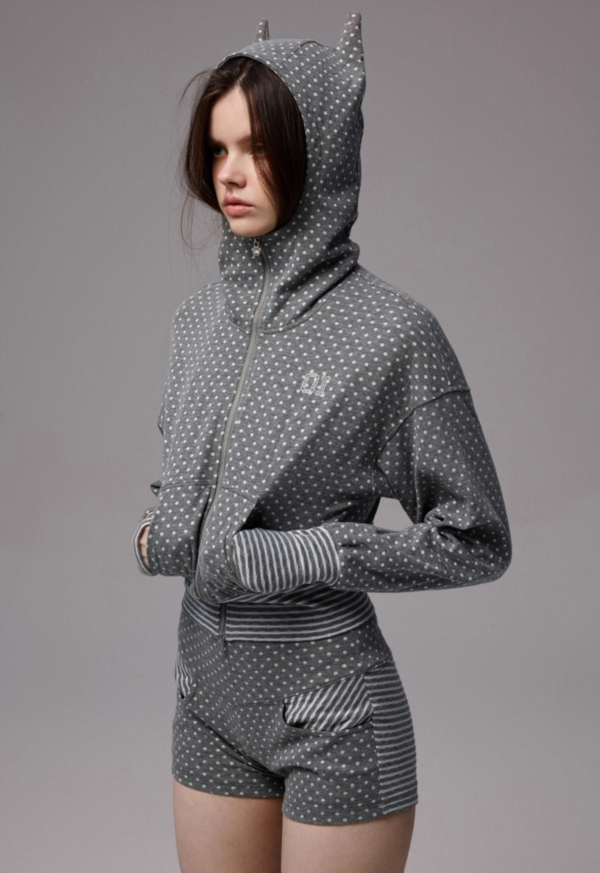 POLKA DOT DEVIL HORN HOODIE & FLARED PANTS – 3colors