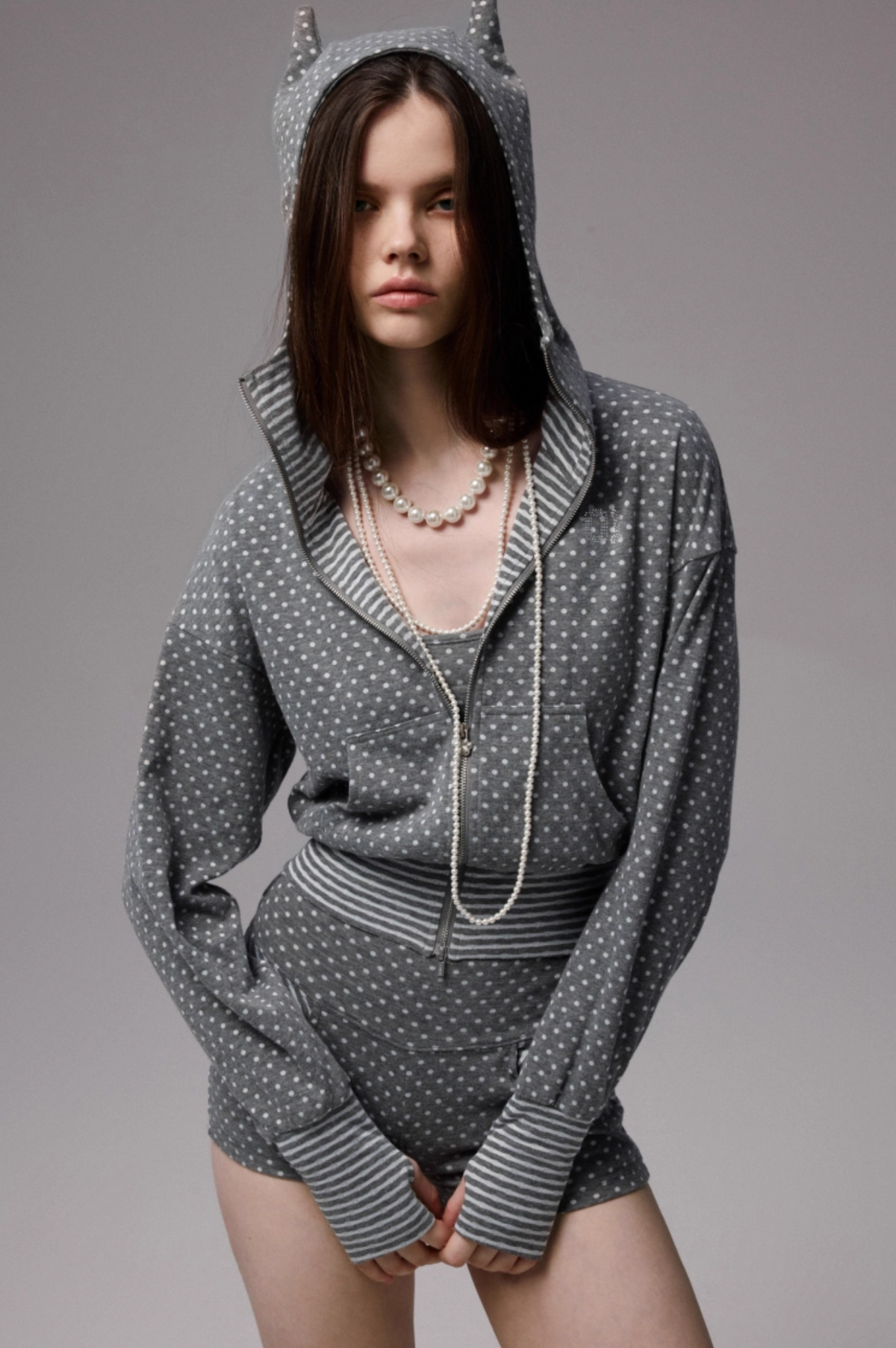 POLKA DOT DEVIL HORN HOODIE & FLARED PANTS – 3colors