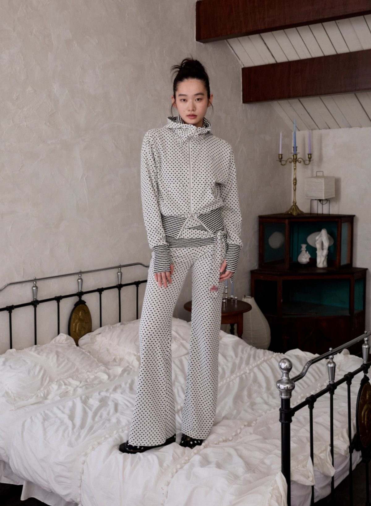 POLKA DOT DEVIL HORN HOODIE & FLARED PANTS – 3colors