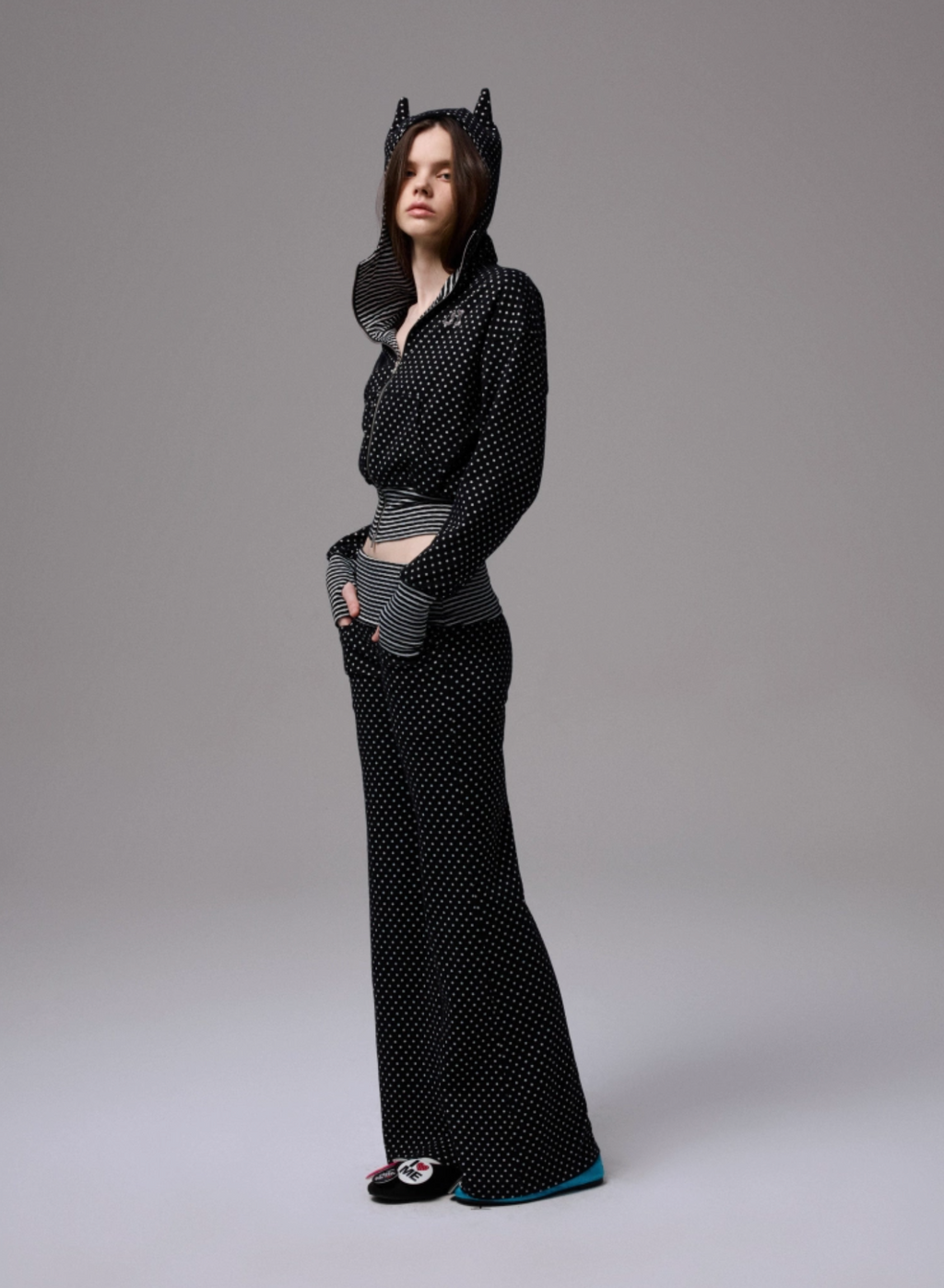 POLKA DOT DEVIL HORN HOODIE & FLARED PANTS – 3colors