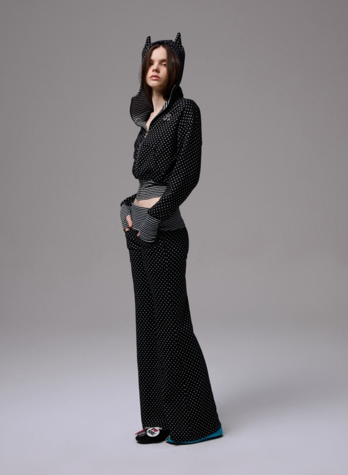 POLKA DOT DEVIL HORN HOODIE & FLARED PANTS – 3colors