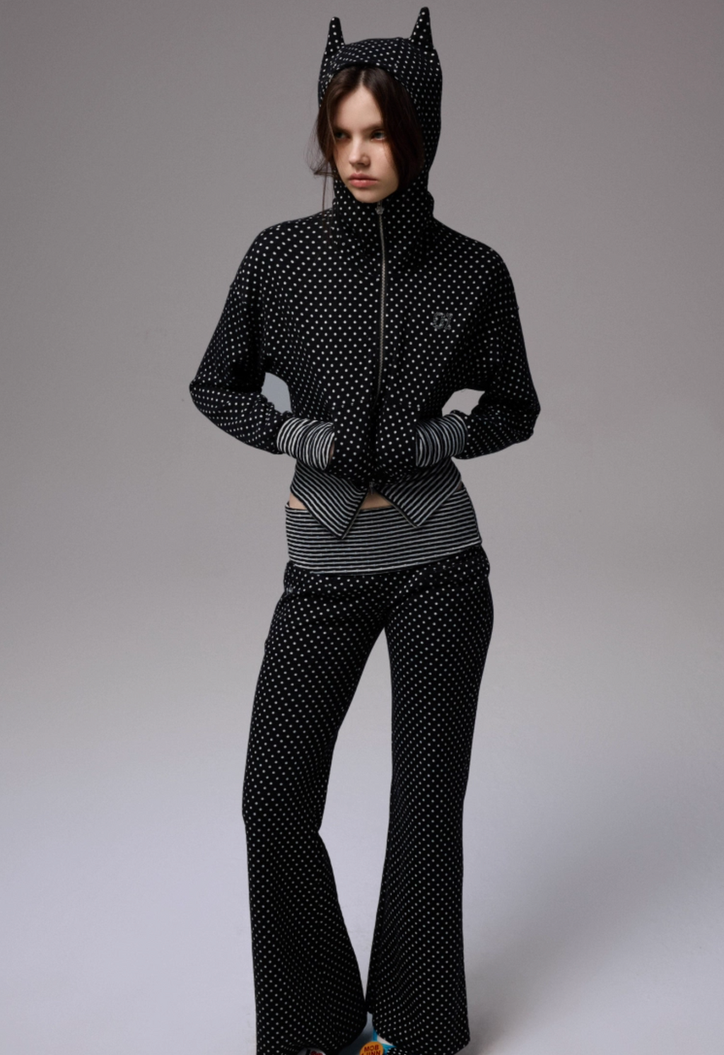 POLKA DOT DEVIL HORN HOODIE & FLARED PANTS – 3colors