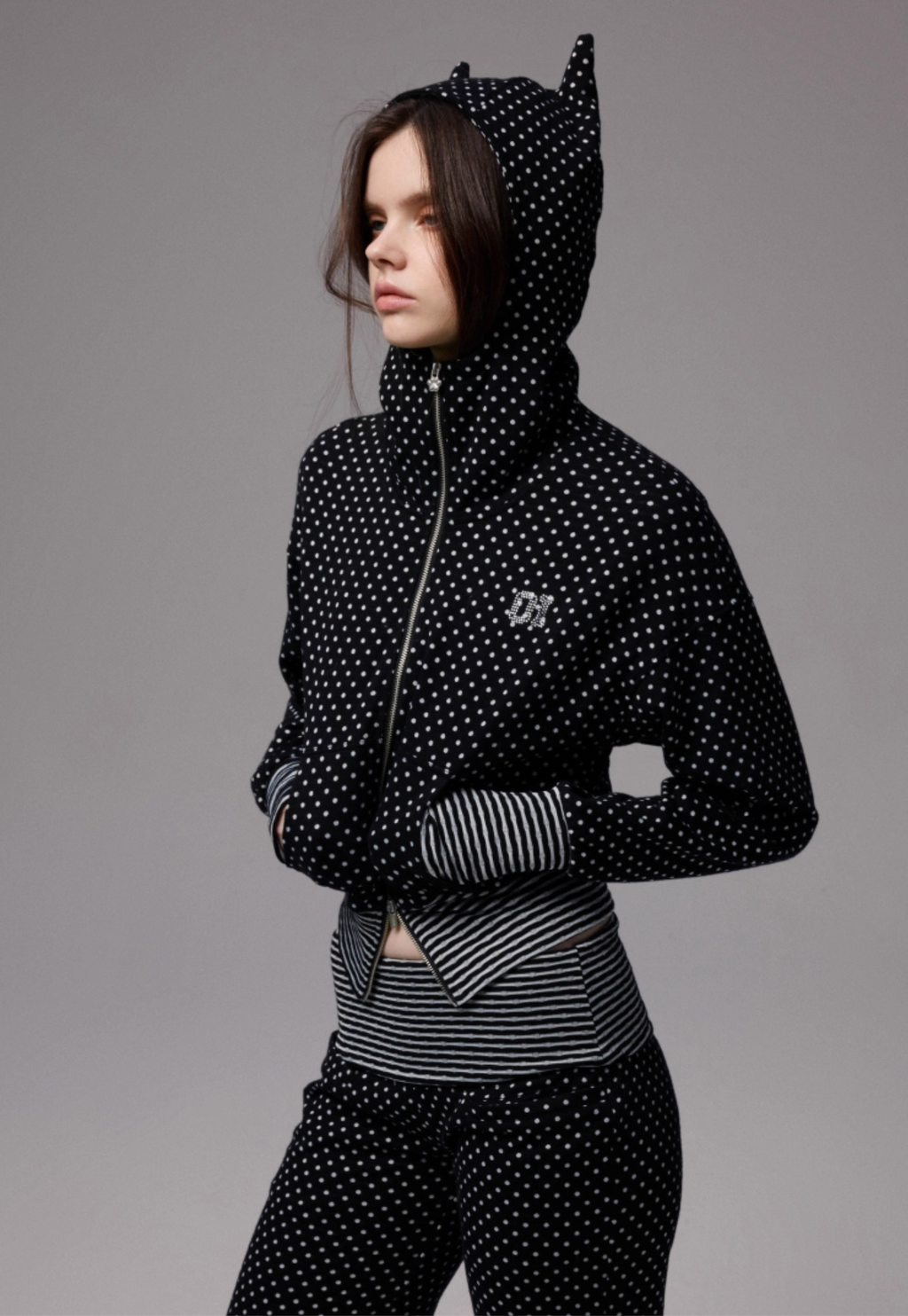 POLKA DOT DEVIL HORN HOODIE & FLARED PANTS – 3colors