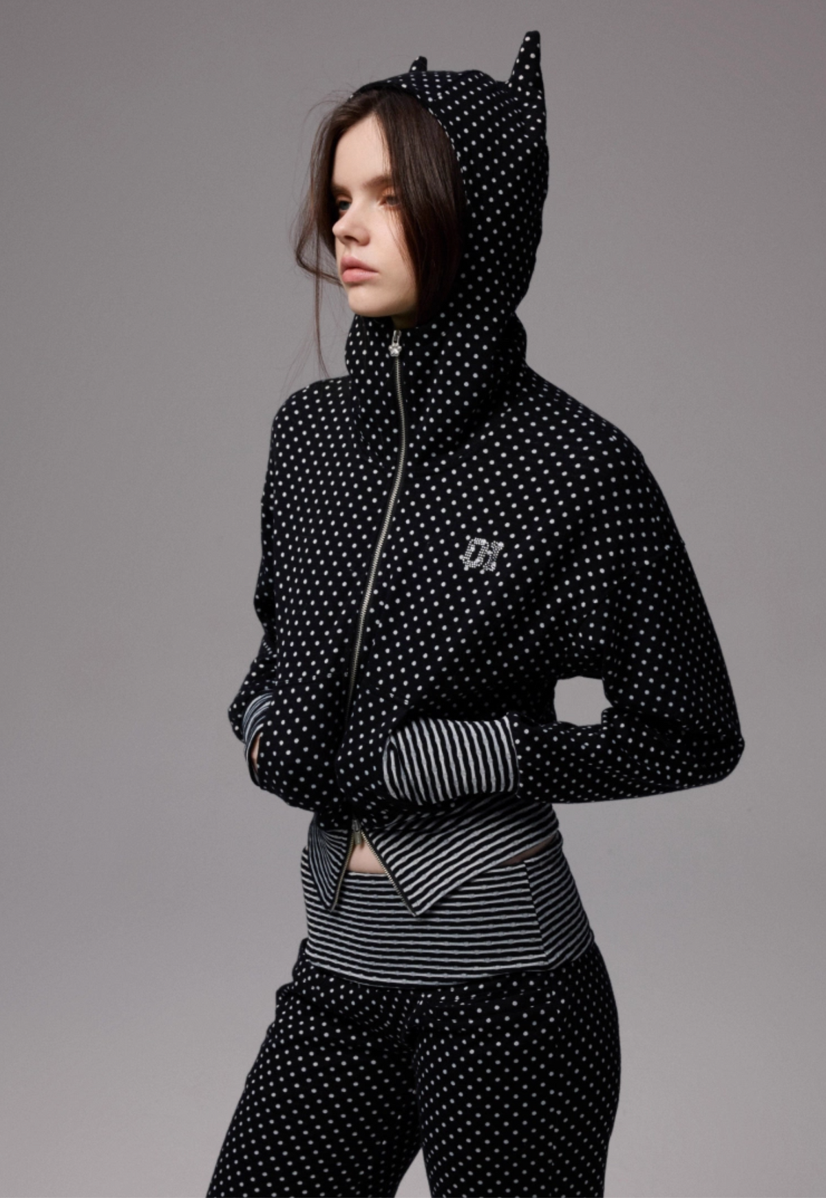 POLKA DOT DEVIL HORN HOODIE & FLARED PANTS – 3colors