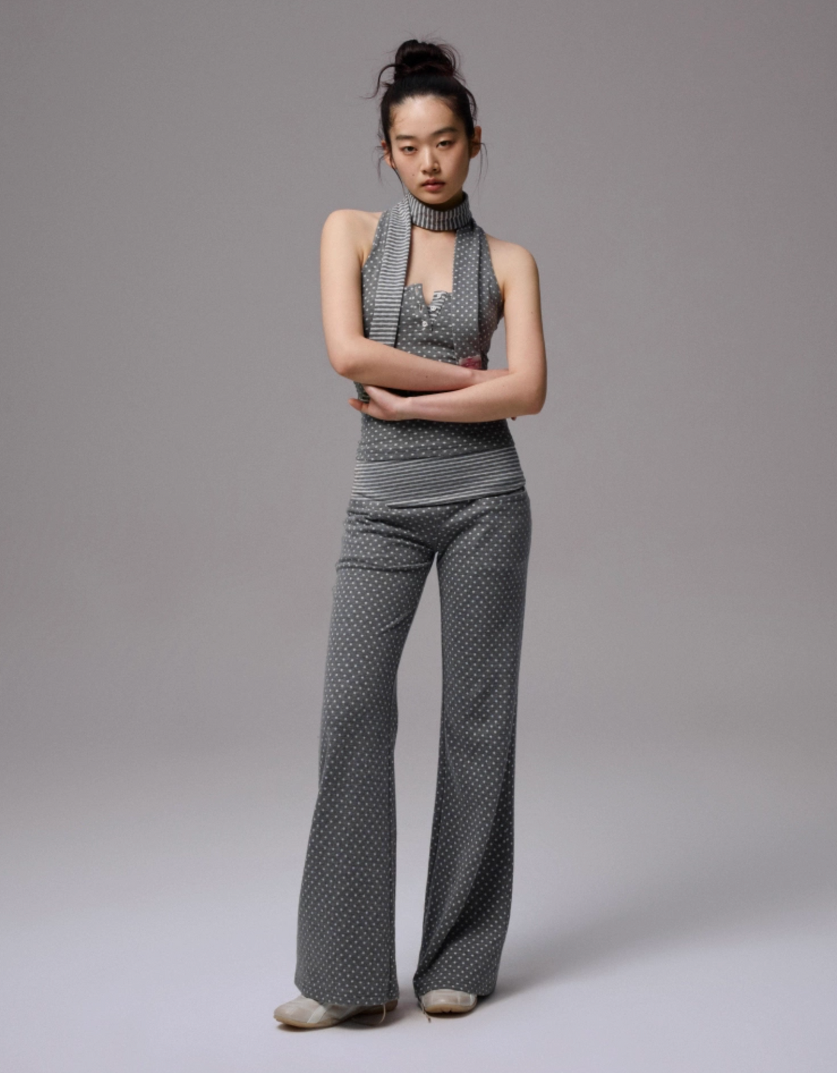 POLKA DOT TANK TOP + FREE SCARF & FLARED PANTS – 3colors