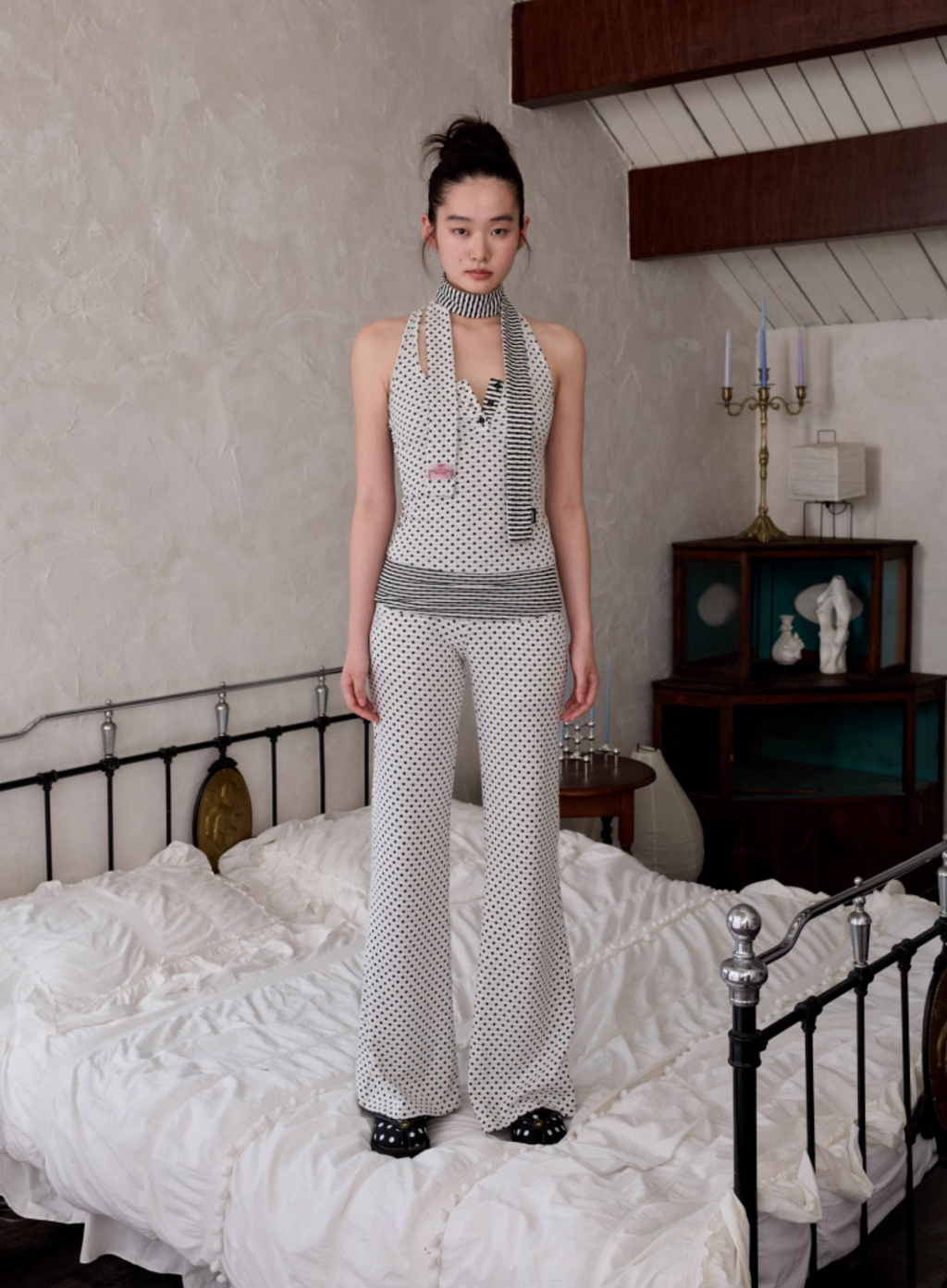 POLKA DOT TANK TOP + FREE SCARF & FLARED PANTS – 3colors
