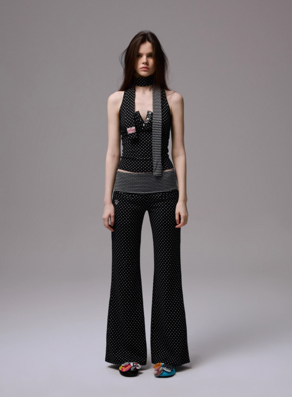 POLKA DOT TANK TOP + FREE SCARF & FLARED PANTS – 3colors