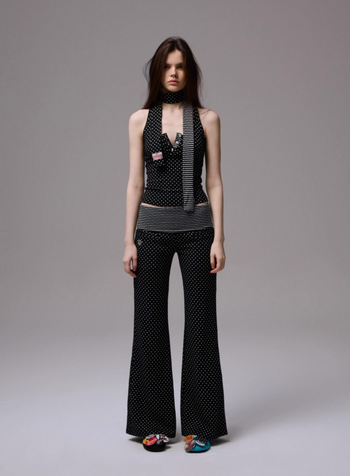 POLKA DOT TANK TOP + FREE SCARF & FLARED PANTS – 3colors