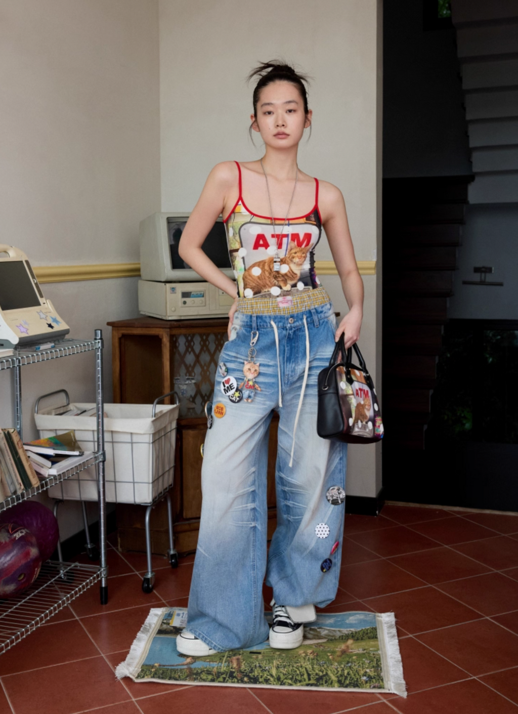 MEOVV MUD-DYED WIDE-LEG JEANS + FREE CAT & DOG BROOCH PIN SET – 3styles